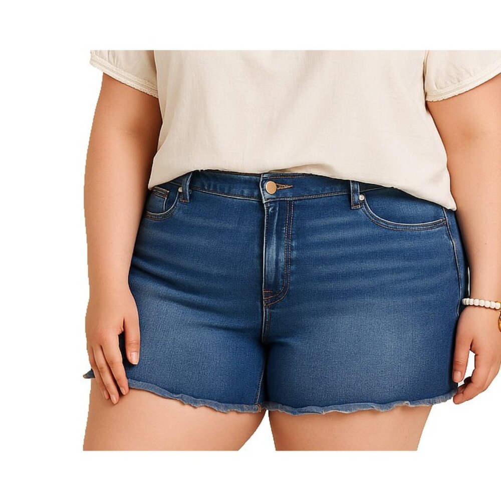 Old Navy Mid Rise Distressed Hem Denim Shorts Womens Size 26 Blue Jean Cutoffs